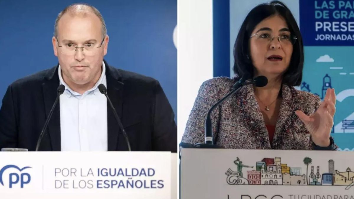 El secretario general del Partido Popular español, Miguel Tellado, y la alcaldesa de Las Palmas de Gran Canaria, Carolina Darias.