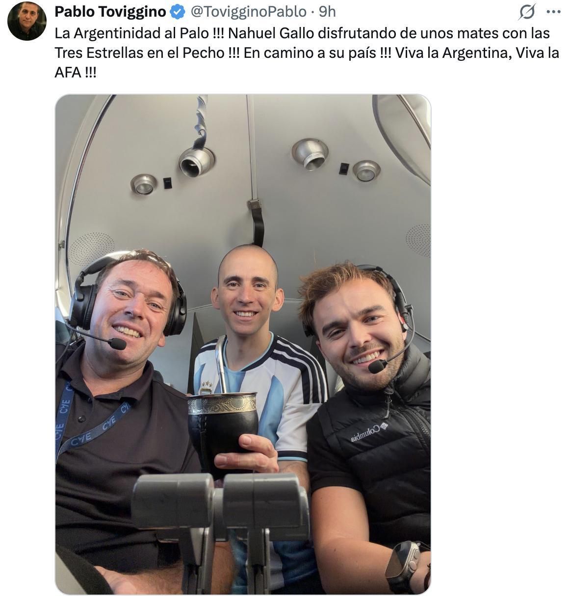 El tuit de Pablo Toviggino, tesorero de la AFA, acusado junto al Chiqui Tapia de corrupción por parte del Gobierno.