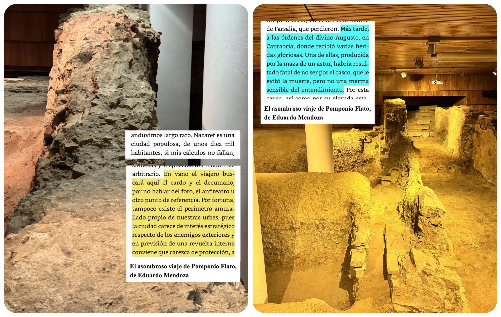 Criptas romanas de Asturica Augusta con fragmentos de la novela de Pomponio Flato.
