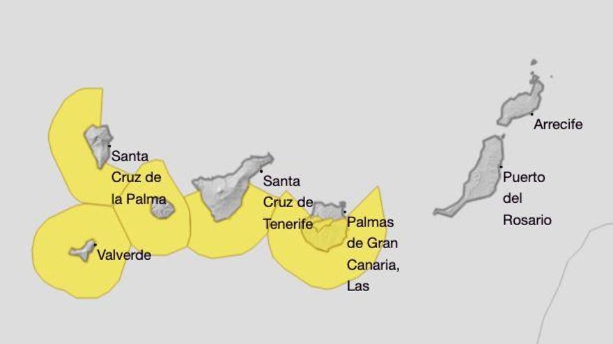 Aviso amarillo por fenómenos meteorológicos adversos en cinco islas de Canarias
