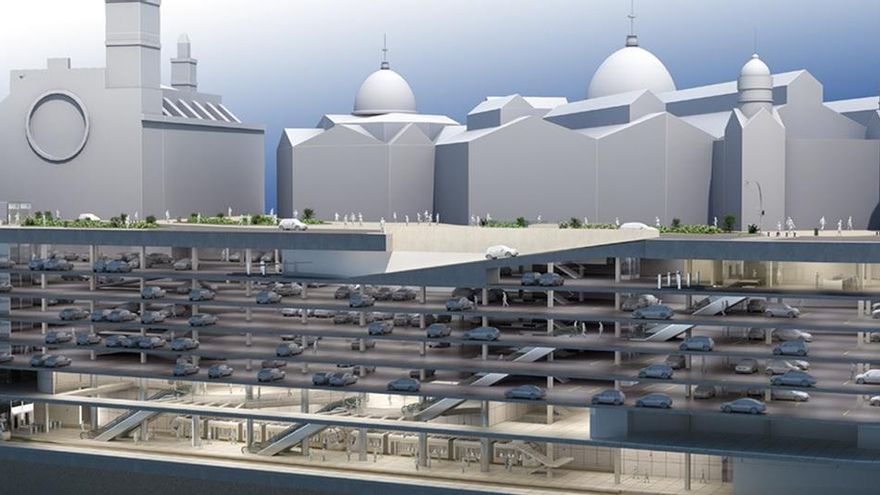 Imagen virtual de la estación del Mercat Central, bajo el aparcamiento ya en funcionamiento.