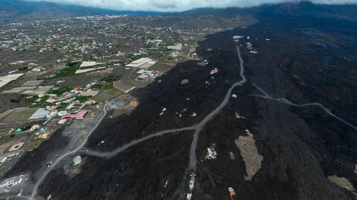 Vista aérea de parte de la zona afectada por la erupción  del Tajogaite (19 de septiembre-13 de diciembre de  2021).