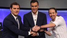 Sánchez, Iglesias y Rivera en un debate de 2015.
