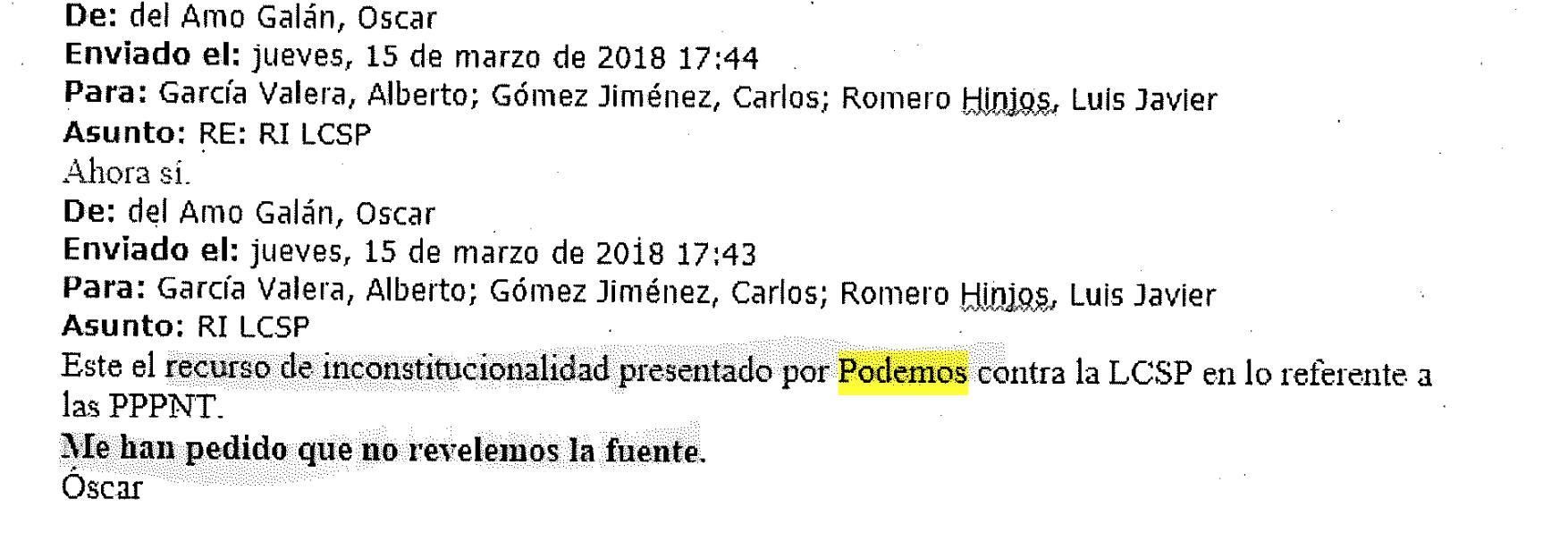 Correo sobre el recurso de Podemos