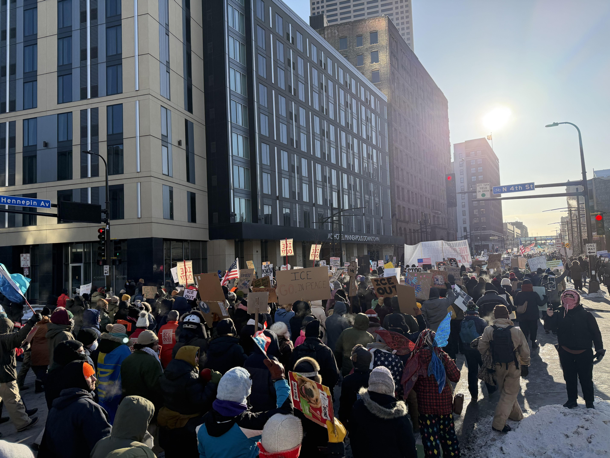 Manifestación contra el ICE en el centro de Minneapolis, el 23 de enero de 2026.