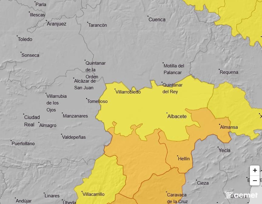 Aviso naranja y amarillo por tormentas y lluvias en las comarcas de Albacete el 13 de agosto