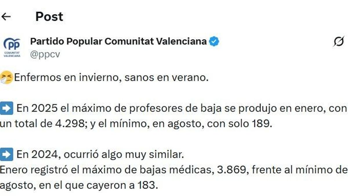 El PP endurece la guerra sucia contra los docentes valencianos por la huelga y les acusa de simular bajas laborales
