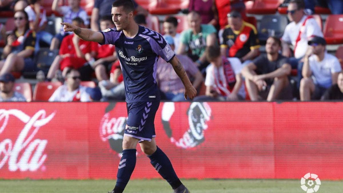 Sergi Guardiola celebra el gol de la permanencia del Valladolid