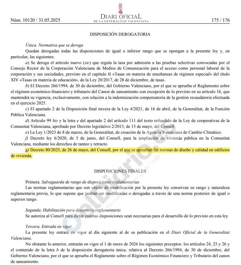 Derogación de las normas de calidad y diseño.