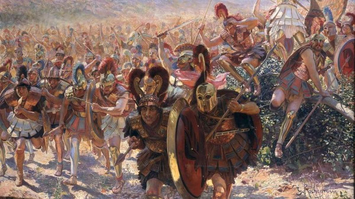 Carga griega durante la batalla de Maratón, pintura de Georges Rochegrosse, 1859.