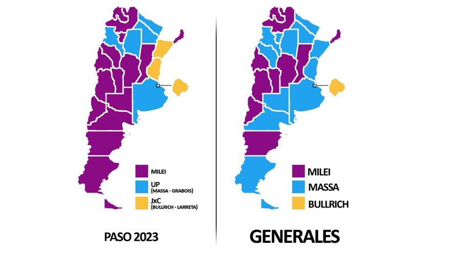 Mapa: cómo varió el voto a Massa y a Milei de las PASO a la elección general