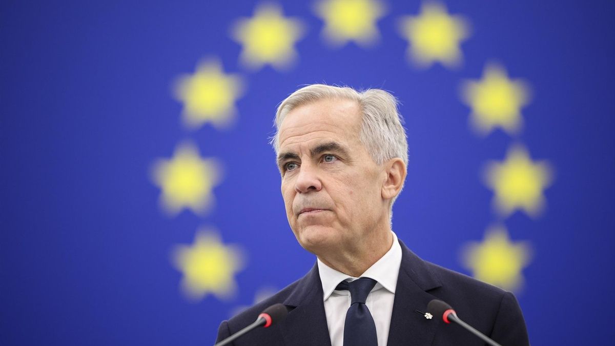El primer ministro de Canadá, Mark Carney, durante su visita al Parlamento Europeo el pasado jueves.