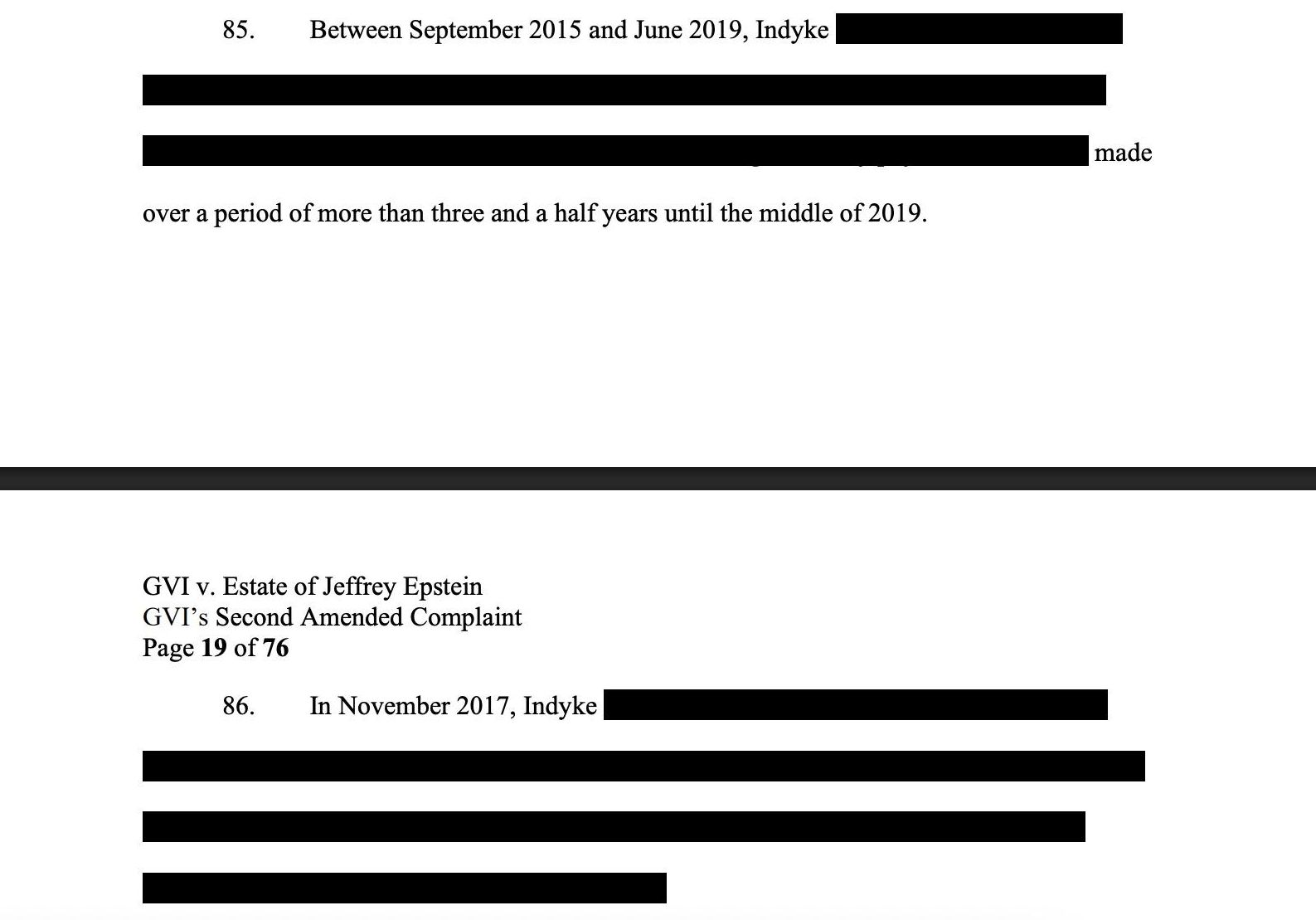 Fragmento del documento del proceso contra Indyke y Kahn en las Islas Vírgenes