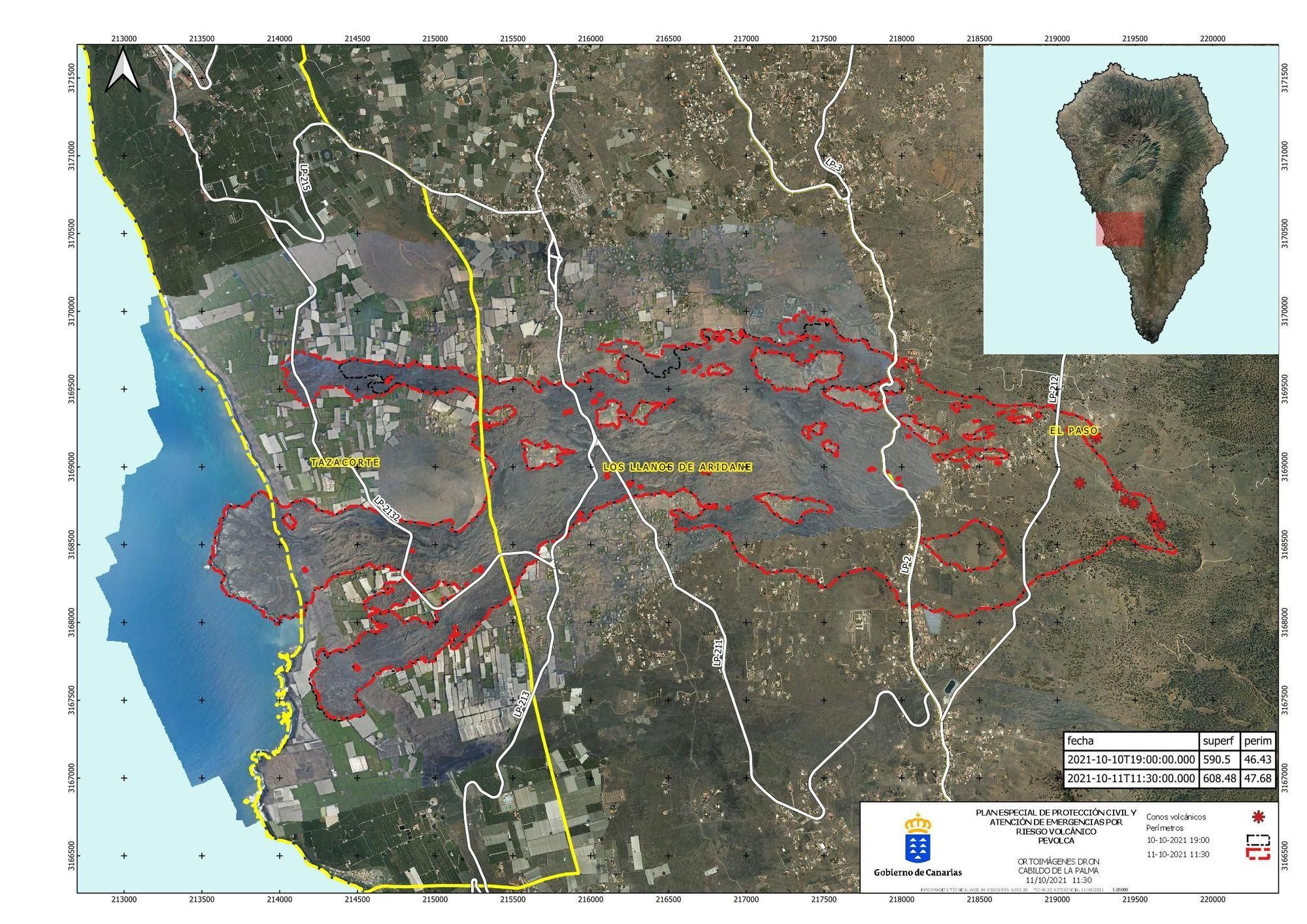 Perímetro de la zona de erupción.