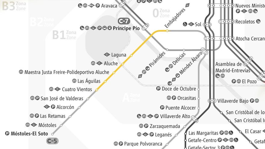 Cortes en la línea C-5 de Cercanías Madrid por una avería entre las estaciones de Aluche y Atocha