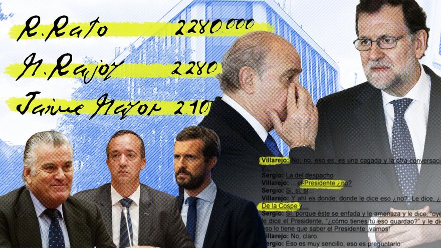 Montaje con Luís Bárcenas, Francisco Martínez, Pablo Casado, Jorge Fernández Díaz y Mariano Rajoy