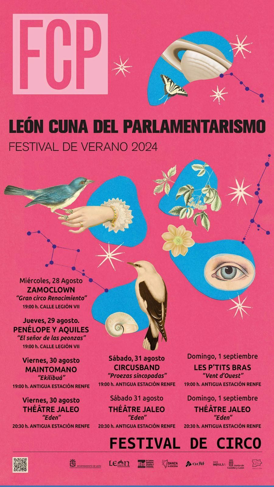 Cartel del Festival de Circo Contemporáneo del Festival de Verano León Cuna del Parlamentarismo.