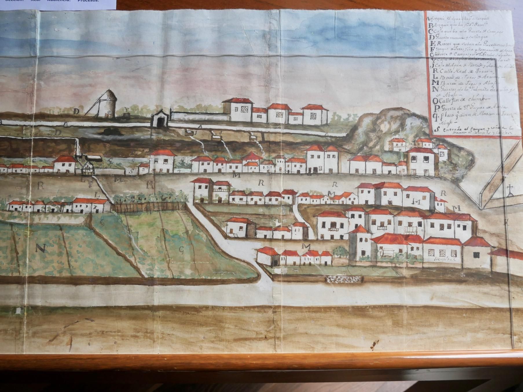 Ilustración del siglo XIX en la parte superior del municipiom de Santa Cruz de La Palma