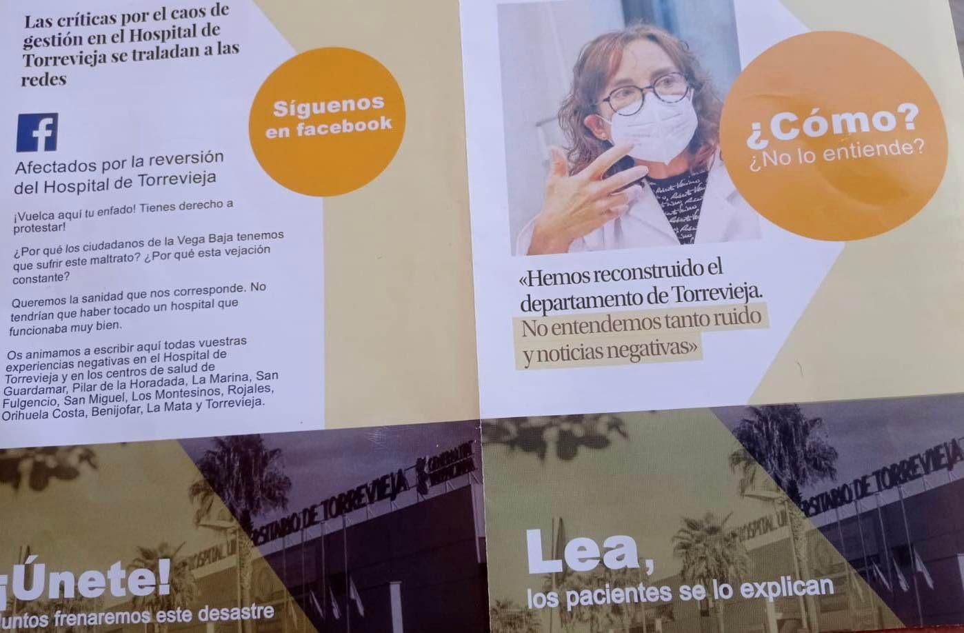 Una parte del panfleto que remite al perfil de Facebook administrado por 'Sanidad Excelente, Plataforma Ciudadana'