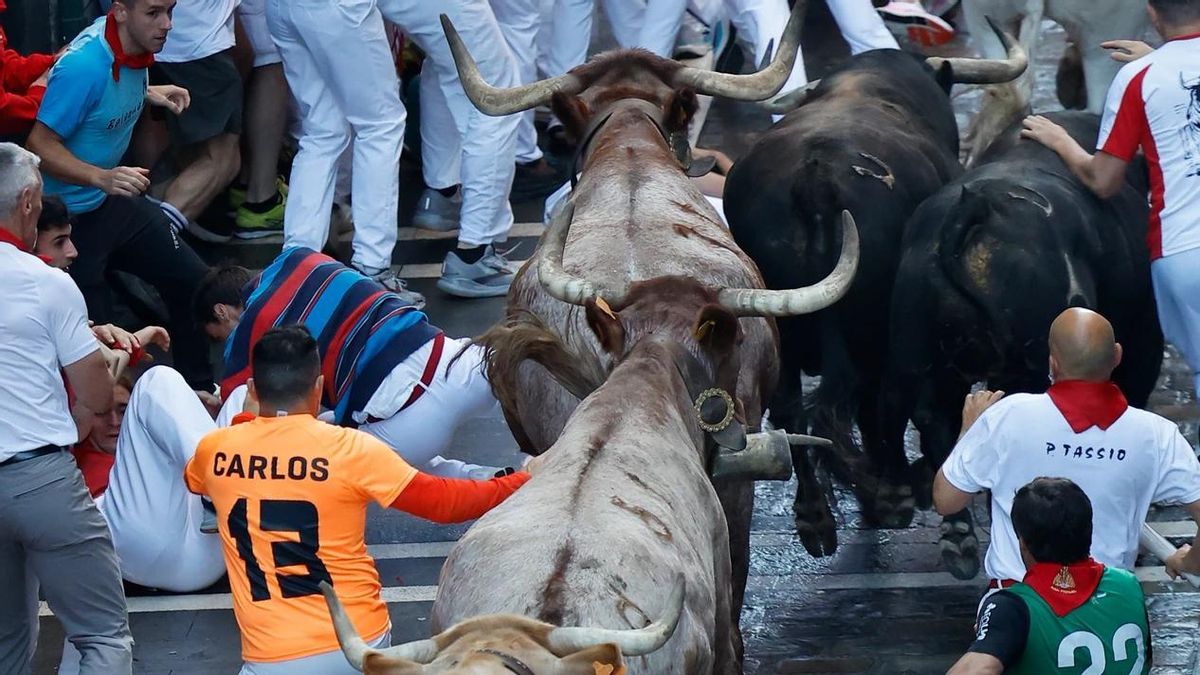 Seis corredores trasladados al hospital tras el séptimo encierro de San Fermín, tres de ellos heridos por asta