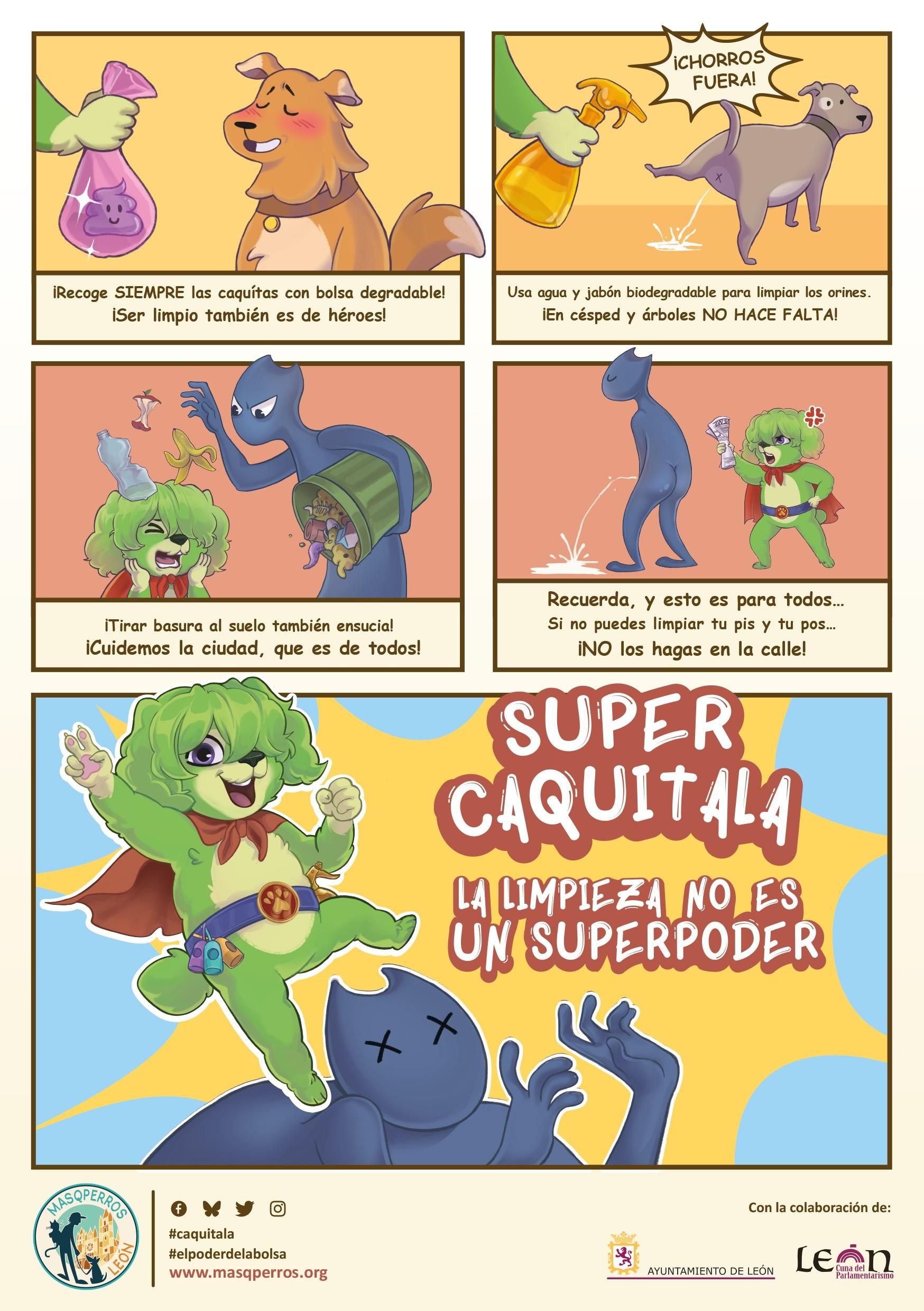 Cartel completo de la nueva campaña de limpieza de excrementos de perros en la ciudad de León.