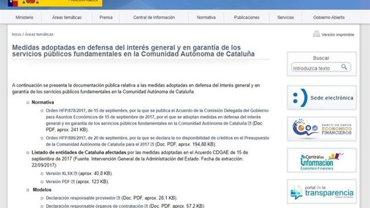 Captura de la página web publicada por Hacienda