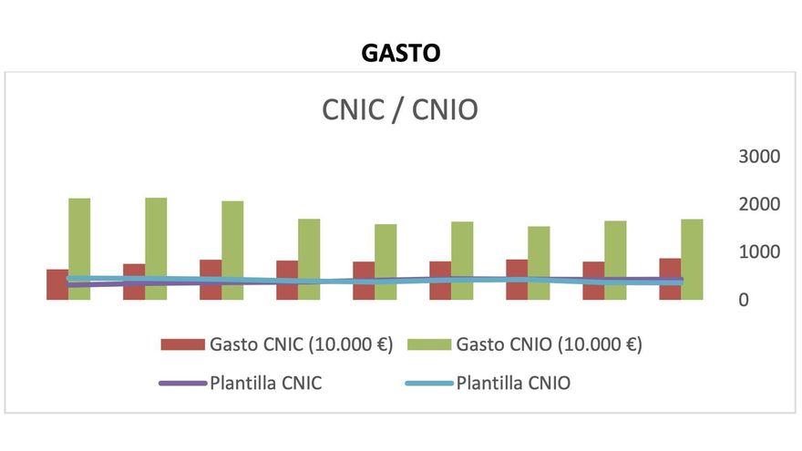 Cuadro en el informe complementario al de Auditoría de cuentas anuales del CNIO en 2018.