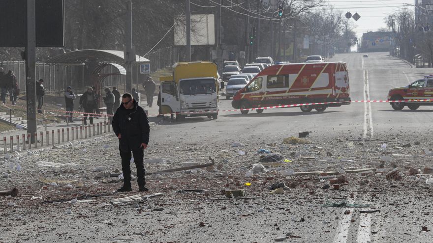 A building damaged by shelling in Kiev