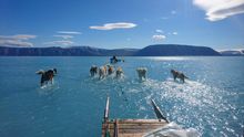 El agua derretida sobre el mar de hielo de Groenlandia es una evidencia de la alarma por el deshielo.