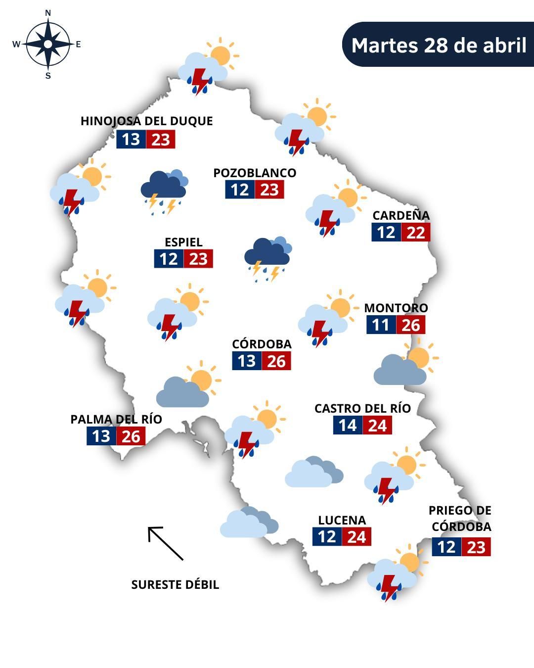 Mapa meteorológico del martes.