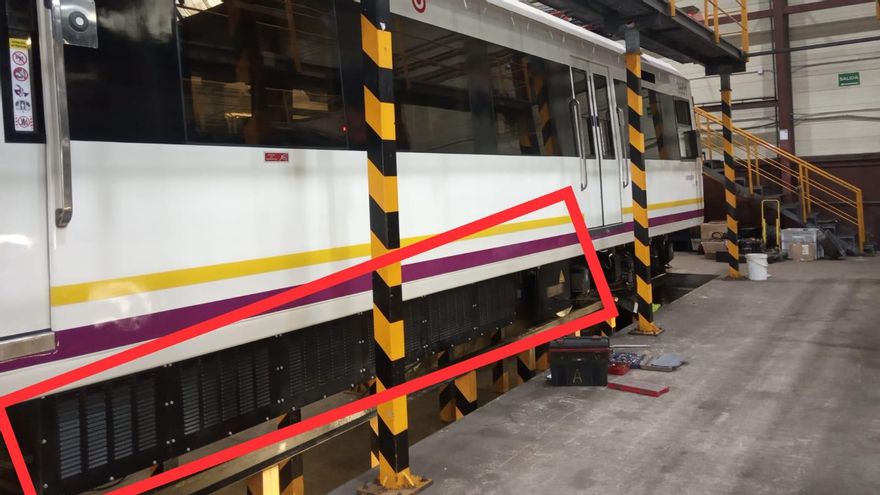 Unidad de FEVE con la zona marcado en la que suele hacer acto de presencia componentes con amianto.