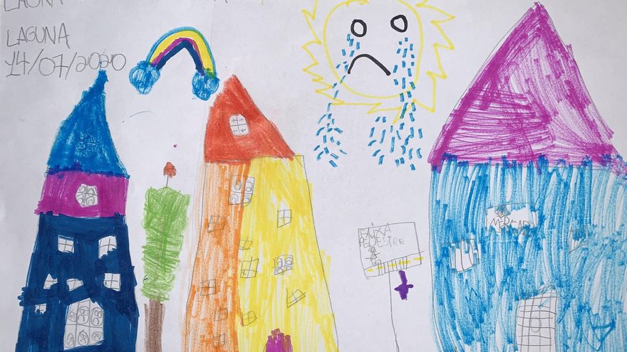 "Matude es una ciudad con un sol llorando y un arco iris porque hay un mundo de personas que no han podido salir de casa", dice Laura Cittadin de Souza, de 6 años, en Brasil.