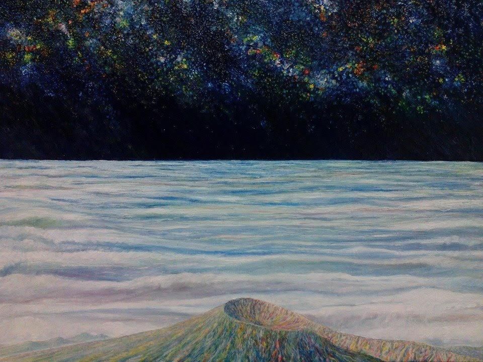 Volcán y mar de nubes. Óleo sobre lienzo, 65 x 50 cm. Óscar Lorenzo, 2015.