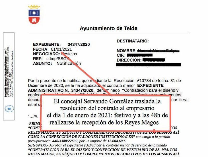 El contrato fue resuelto el 31 de diciembre de 2020 de manera definitiva y es el 1 de enero de 2021 cuando el concejal Servando González notifica al empresario de que ha ganado el procedimiento