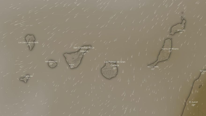 Previsión de una ligera calima en Canarias para los próximos días. / FOTO: WINDY.COM