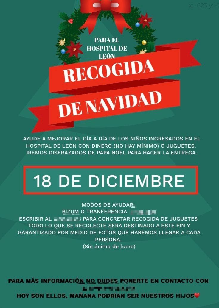 Cartel que se ha viralizado por Whatsapp con detalles de la presunta campaña "Para el Hospital de León".