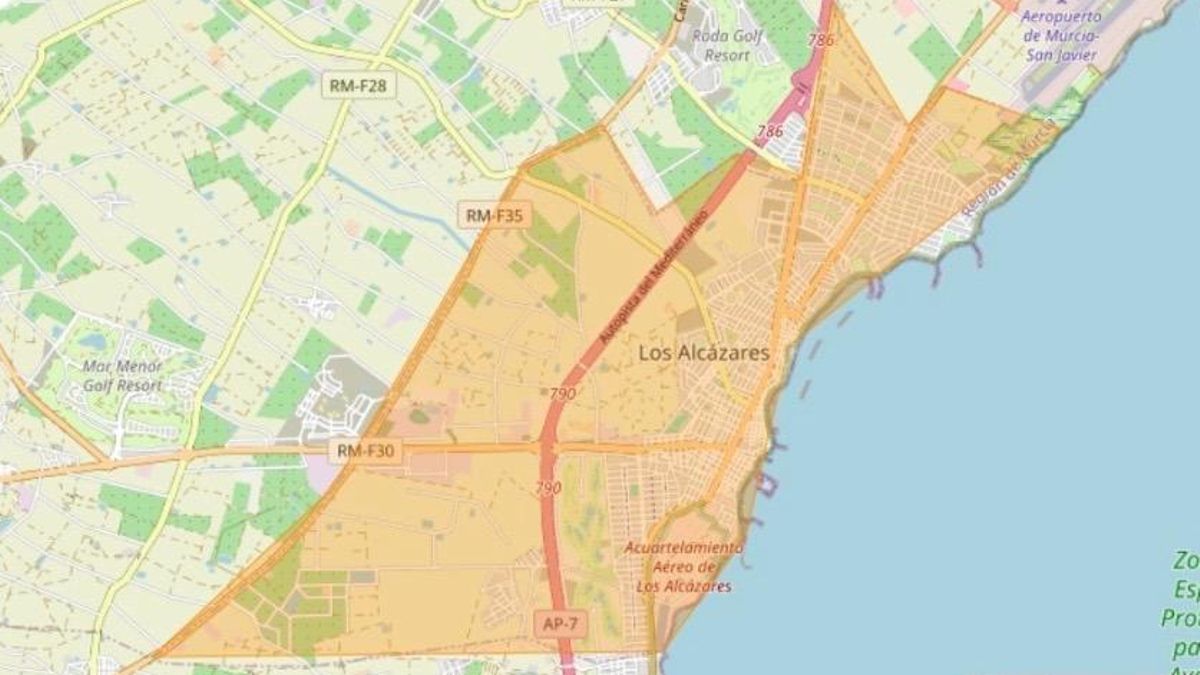 Envían un ES-Alert en el municipio murciano de Los Alcázares por el riesgo de desbordamiento de una rambla