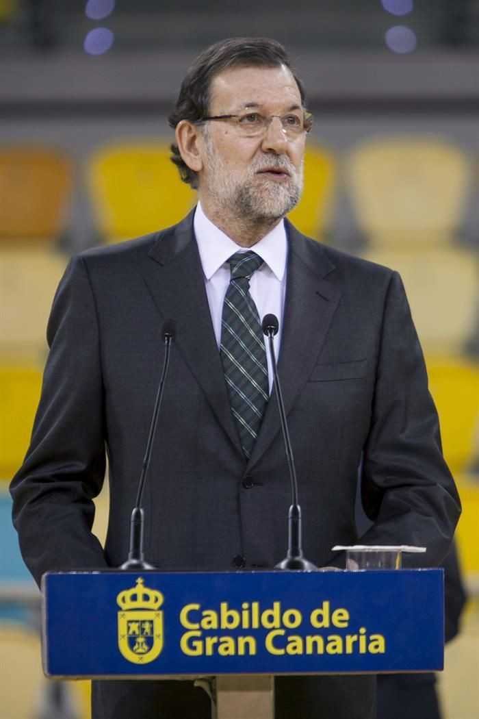 El jefe del Ejecutivo, Mariano Rajoy, durante su discurso en la inauguración del Gran Canaria Arena. EFE / Ángel Medina G.