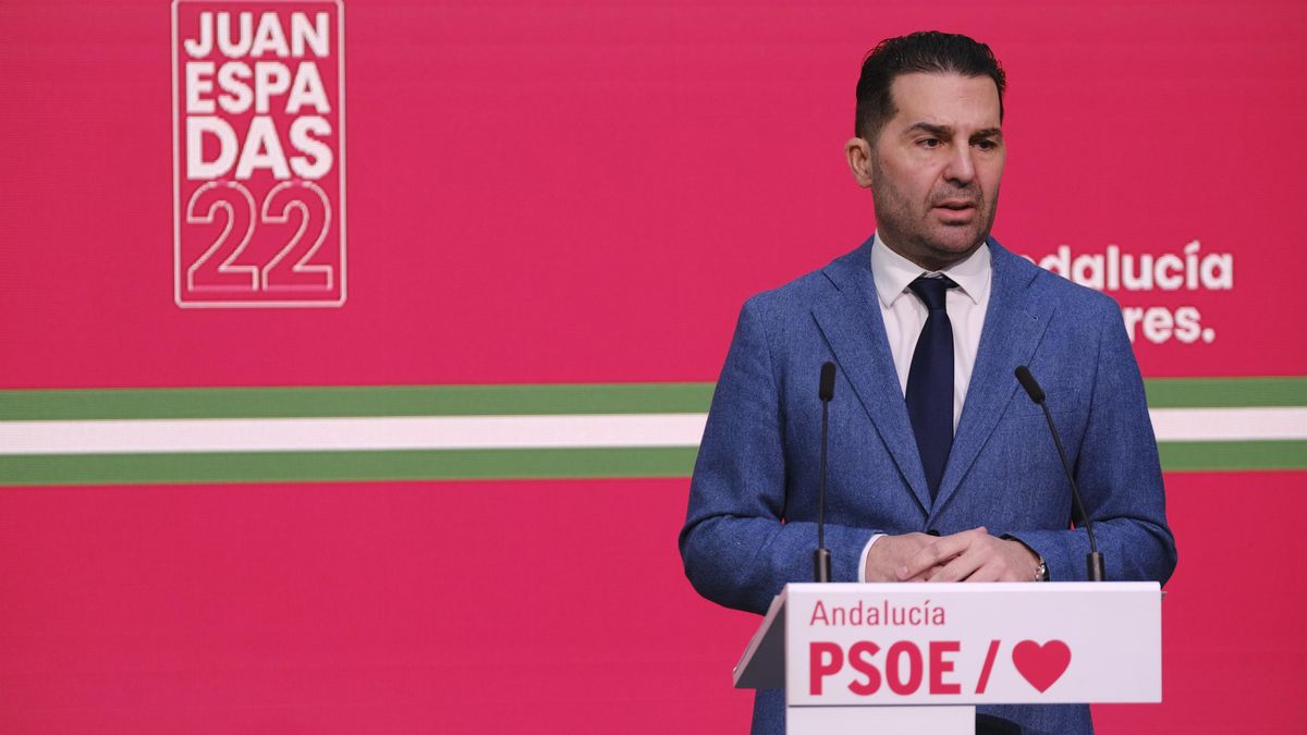 Archivo - El secretario de Organización del PSOE-A, Noel López, en rueda de prensa en una foto de archivo.