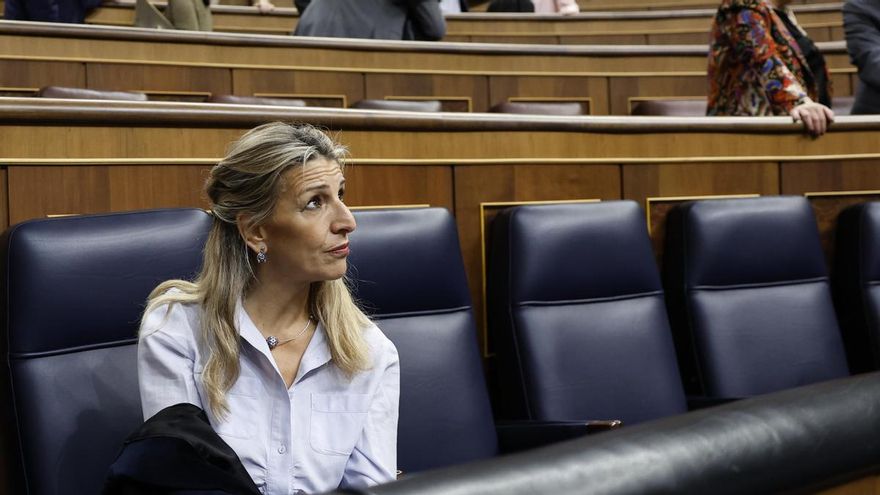 La vicepresidenta segunda del Gobierno, Yolanda Díaz, durante la sesión de control al Ejecutivo celebrada este miércoles en el Congreso.