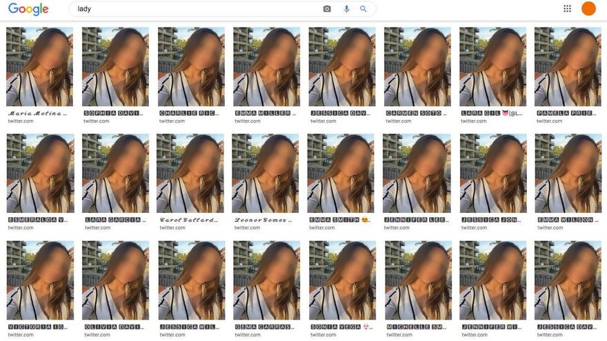 Los pornobots reciclan una y otra vez las mismas fotos robadas. Como se aprecia en la imagen, Google detecta que cientos de cuentas de Twitter diferentes con la misma imagen de perfil.