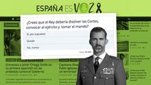Una web vinculada a Vox pregunta si “el rey debería disolver las Cortes, convocar al Ejército y tomar el mando”
