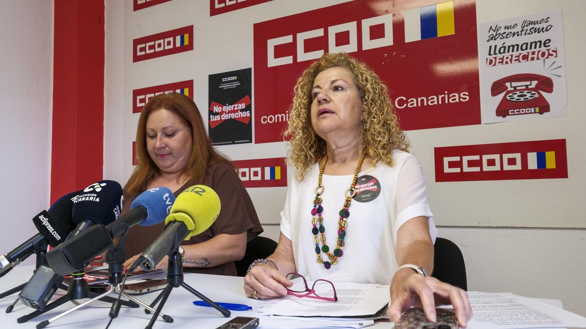 La secretaria general de CCOO en Canarias, Vanesa Frahija (i), y la secretaría de sostenibilidad y salud laboral, Carmen Marrero (d). EFE/Ángel Medina G.