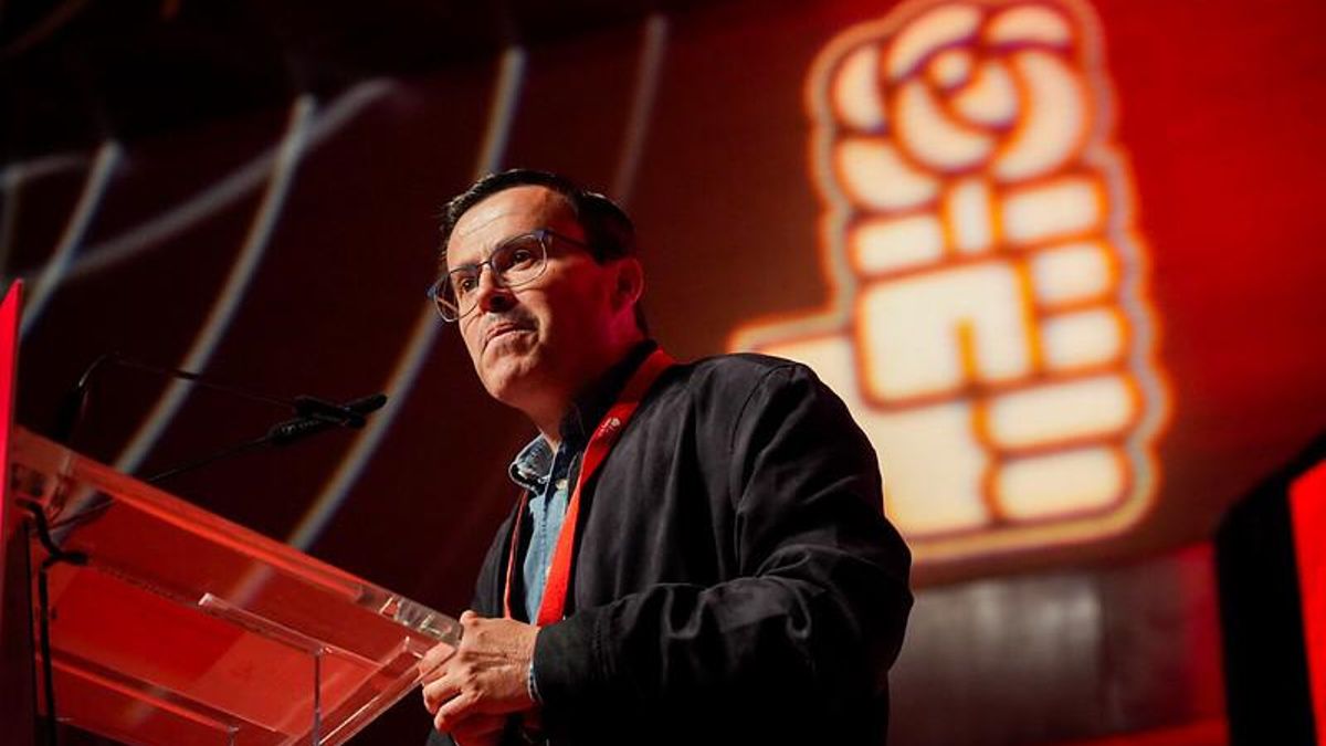 El secretario general del PSOE de Extremadura, Miguel Ángel Gallardo, en el congreso provincial de los socialistas de Badajoz a principios de mayo