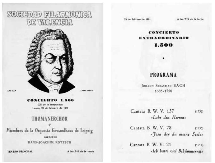 Portada y primera página del programa de mano del concierto número 1500 de la Sociedad Filarmónica de Valencia.