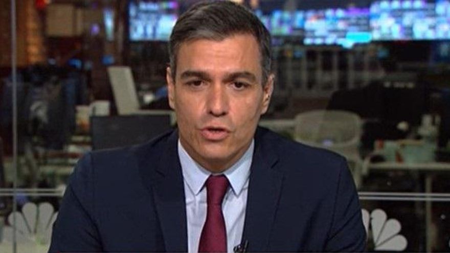 El presidente del Gobierno, Pedro Sánchez, en una entrevista en la cadena estadounidense MSNBC