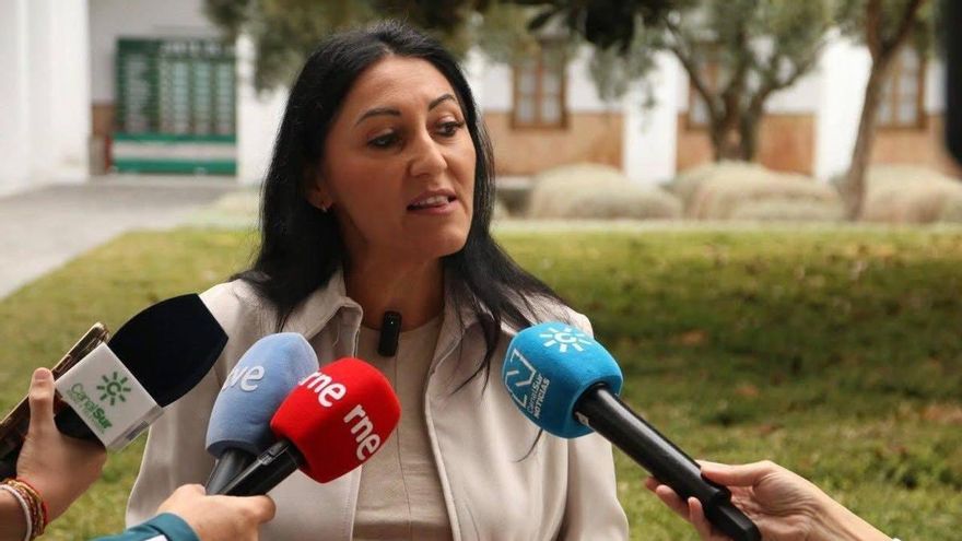 La portavoz de Podemos Andalucía, Alejandra Durán, en una rueda de prensa.