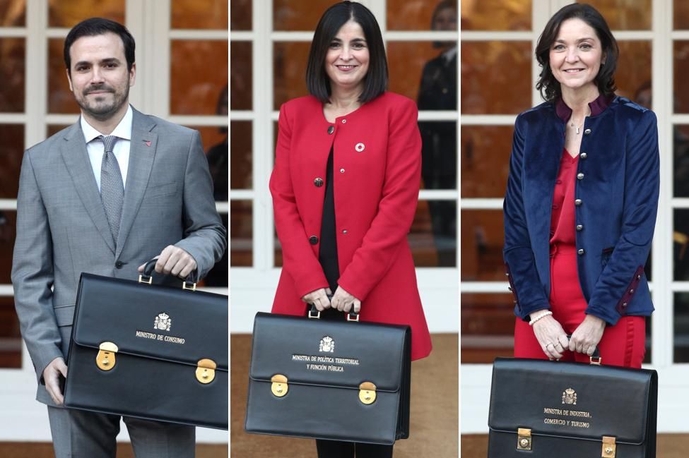 Alberto Garzón, ministro de Consumo, Carolina Darias, ministra de Política Territorial y Función Pública y Reyes Maroto, ministra de Industria, Comercio y Turismo