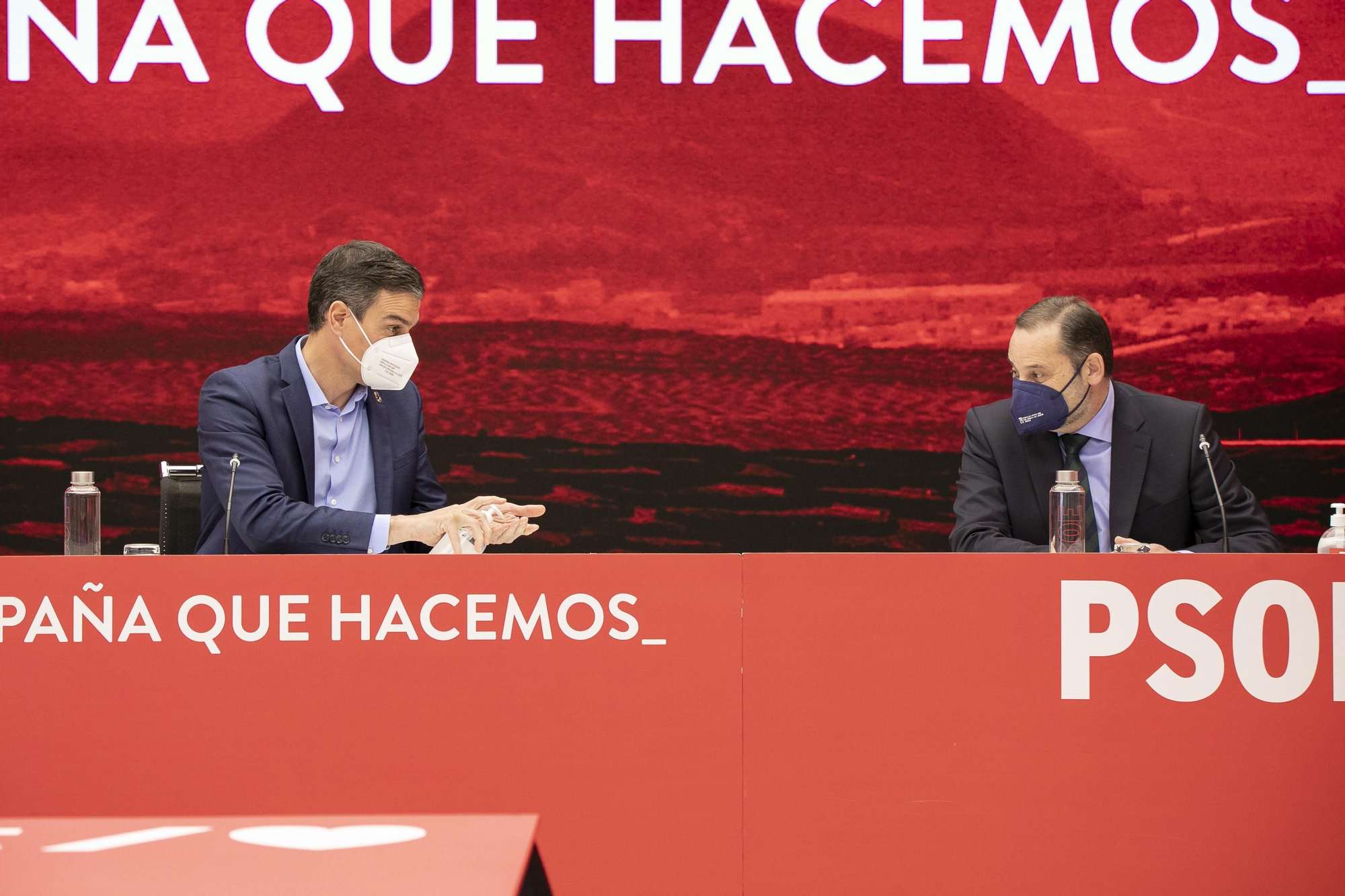 Pedro Sánchez y Ábalos en la Comisión Ejecutiva Federal del PSOE en mayo de 2021.