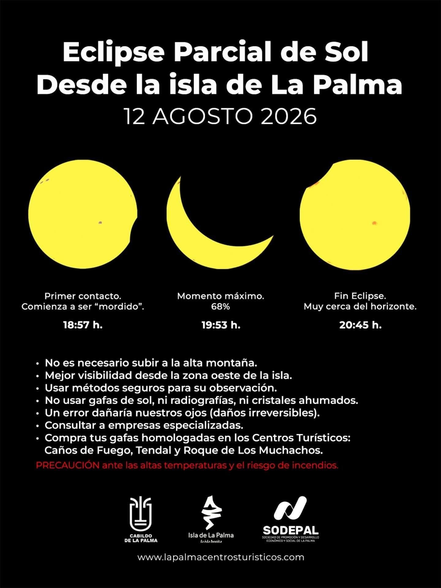 Cartel del eclipse parcial de Sol desde La Palma difundido por el Cabildo en sus redes sociales.